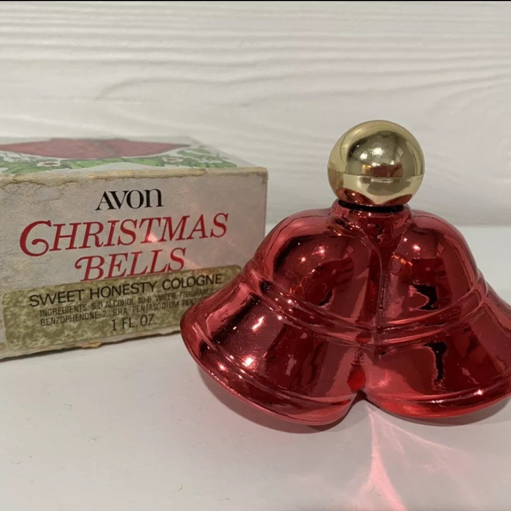Vintage Avon Christmas Bells Decanter Sweet Honesty Cologne 1oz W/ Box